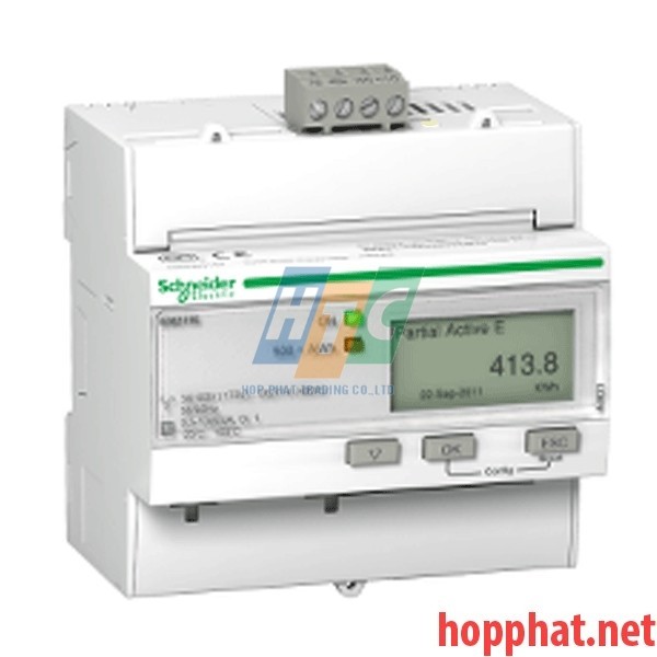 Đồng hồ tích hợp biến dòng 63A, thông số đo: kWh,U,I,P,F, kích thước 5x18mm, Modbus - A9MEM3150